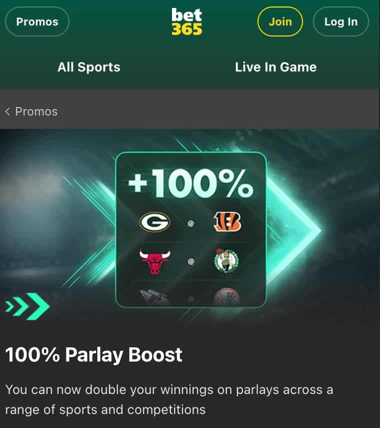 Parlay Boost promo at Bet365 Ohio